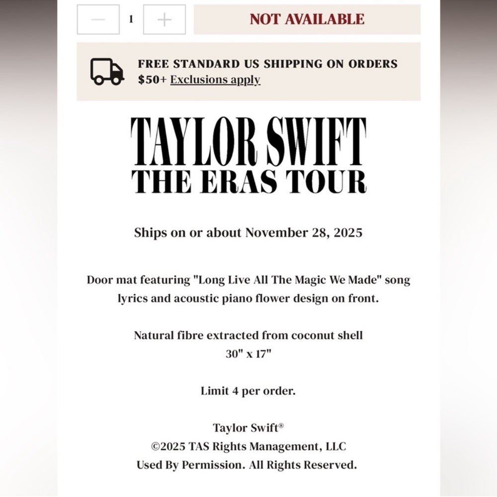Taylor Swift LONG LIVE ALL THE MAGIC WE MADE ACOUSTIC PIANO DOOR MAT - IN HAND - Picture 3 of 4